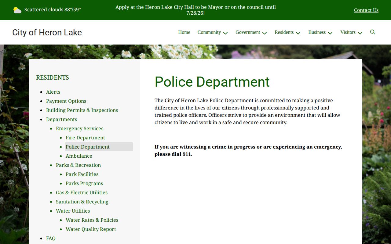 Heron Lake Police official source for Heron Lake booking-record routing