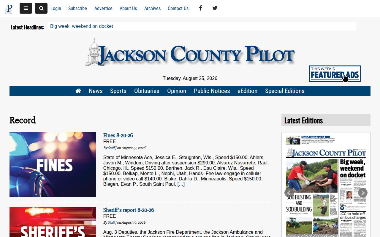 Jackson County Pilot local news source for Jackson County arrest-record reporting