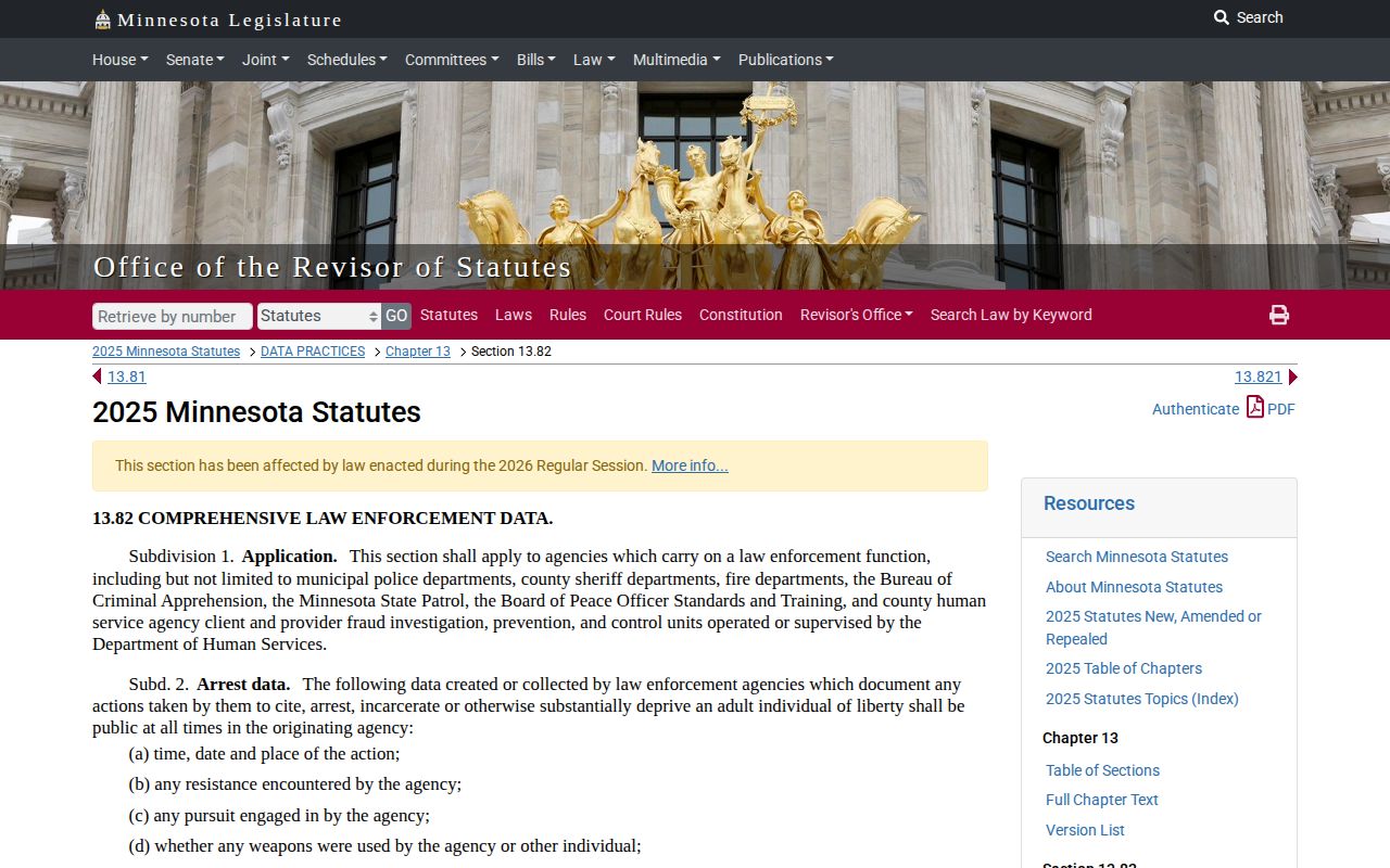 Jackson County booking-photo records source showing Minnesota public-data statute
