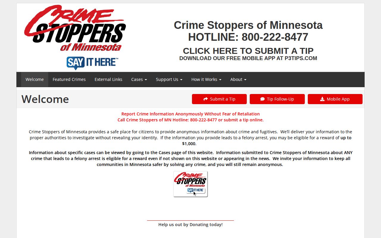 Minnesota Crime Stoppers official tip source for Jackson County wanted-person reporting